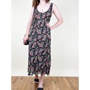 Vintage French Slip Dress Floral Print Midi Maxi Whimsigoth Summer Sun 90s Y2K